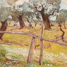 [object Object] - Olive grove with peasant girl and buffaloes