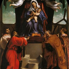 Lorenzo Lotto - Sacra conversazione con i Santi Stefano, Giovanni evangelista, Simone e Lorenzo 