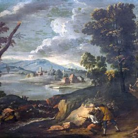 [object Object] - Landscape with hunters and wayfarers