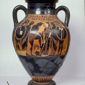 null - Attic black-figure amphora with warrior clothing
