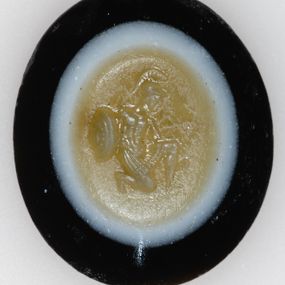 null - Agate engraved with kneeling warrior with armor and shield