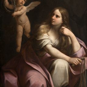 [object Object] - Penitent Magdalene with flying angel holding the crown of thorns