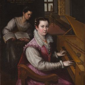 [object Object] - Self-portrait at the spinet with the maid