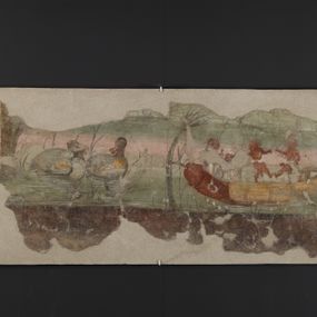 null - Nilotic landscape scene with pygmies and phallic boat,