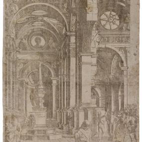 [object Object] - Interior of a ruined church or temple with figures