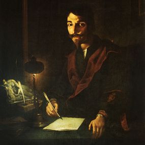[object Object] - Portrait of a man writing by the light of a lamp (self-portrait?)