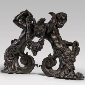 [object Object] - Andirons with marine cherubs and festoons