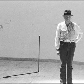 [object Object] - The German sculptor Josef Beuys with the work Tram stop