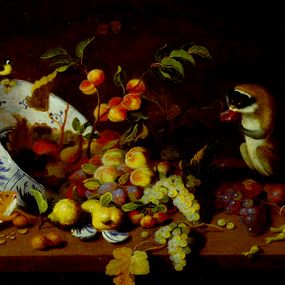 [object Object] - Still life with fruit and monkey
