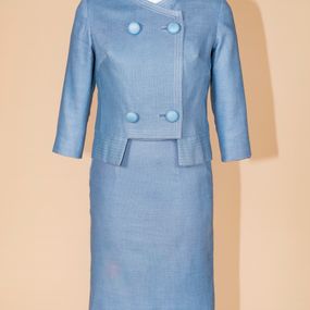 null - Four-button jacket and light blue linen skirt