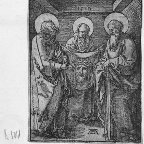 [object Object] - La Veronica che mostra il velo del Volto Santo tra gli apostoli Pietro e Paolo 