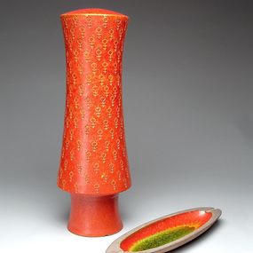 Aldo Londi - Base lampada, decoro mezza chiave e posacenere, serie Fritte entrambi in arancio gambero