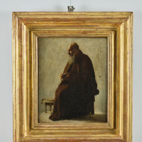 [object Object] - Fraile capuchino sentado con caja de rapé en la mano