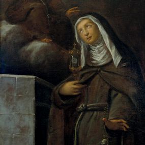[object Object] - St. Clare of Assisi with monstrance and apparition of Francis of Assisi