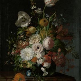 [object Object] - Natura morta con fiori in vaso di vetro
