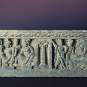 null - Curvilinear relief fragment with scenes from the life of the Buddha