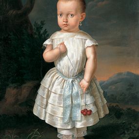 [object Object] - Retrato de una niña con cerezas