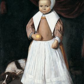 null - Retrato de una niña holandesa con un limón en su mano