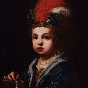 [object Object] - Ritratto di un ragazzo con un cappello piumato