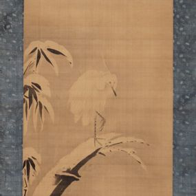 null - Heron on snowy bamboo