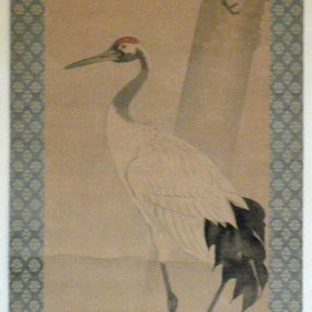 null - Pair of cranes with bamboo and pine