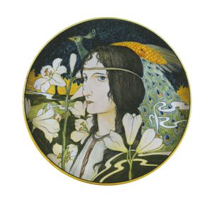 Galileo Chini - Piatto ornamentale con testa femminile e pavone