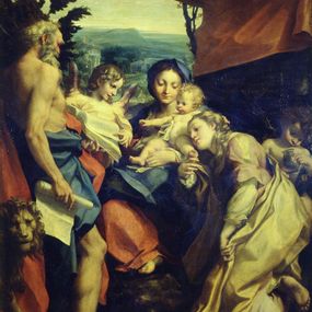[object Object] - Madonna und Kind mit den Heiligen Hieronymus und Magdalena, bekannt als "Madonna di San Gerolamo" oder "Der Tag"