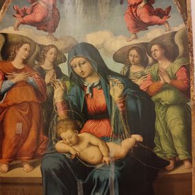 [object Object] - Madonna adoring the child and crowned by angels