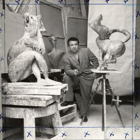 null - Artist in the studio with Sibyl, Horse and studio of a man