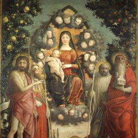[object Object] - La Virgen en la Gloria y los Santos Juan Bautista, Gregorio Magno, Benito y Jerónimo