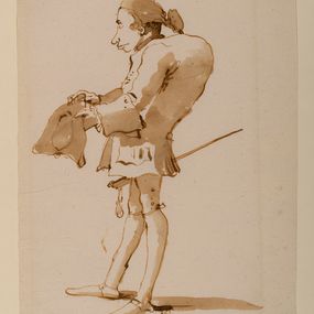 Giambattista Tiepolo - Caricatura di uomo gobbo in piedi e di profilo, con tricorno in mano e spada