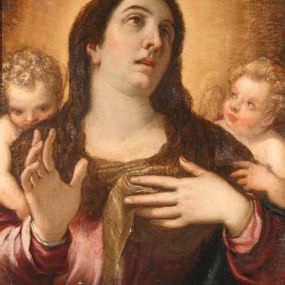 [object Object] - Mary Magdalene in ecstasy with two angels