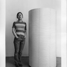 [object Object] - Kazuko Miyamoto standing by String around a cylinder of my height