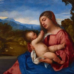 Tiziano Vecellio, detto Tiziano - Madonna col Bambino in un paesaggio