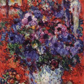Marc Chagall - Bouquet de fleurs sur fond rouge