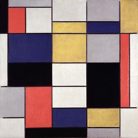 [object Object] - Grande composizione A con nero, rosso, grigio, giallo e blu