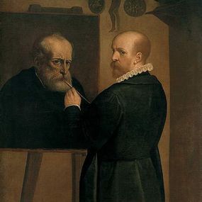 [object Object] - Self-portrait of the painter in the act of painting the portrait of his father