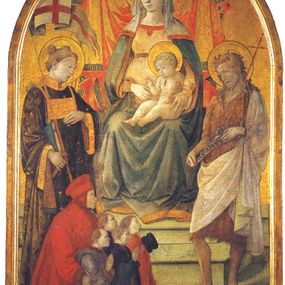[object Object] - Madonna col Bambino, santo Stefano, san Giovanni Battista e Francesco di Marco Datini che presenta i quattro Buonomini (Madonna del Ceppo)