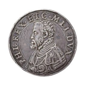 [object Object] - 112 soldi silver shield of the Habsburg king Philip II of Spain, Duke of Milan