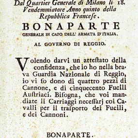 null - Comunicación de una donación de cañones de Napoleón Bonaparte al Gobierno de Reggio