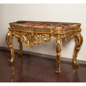 null - Wall table with marble top and rocaille motifs