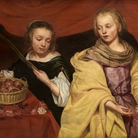 [object Object] - Two girls in the guise of Saint Agnes and Dorotea