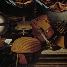[object Object] - Still life with musical instruments, globe and armillary sphere