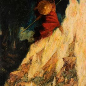 [object Object] - Wagnerian cycle. The Valkyrie, Wotan strikes the rock from which the flames that will protect Brunhild's sleep burst