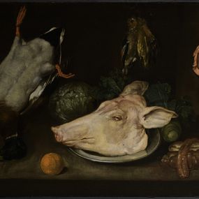 [object Object] - Still Life with Duck, Birds, Offal, Cabbage and Pig's Head