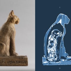 null - Sarcophagus in the shape of a cat with mummy