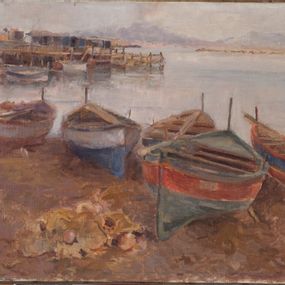 [object Object] - Boats at the port with Vesuvius
