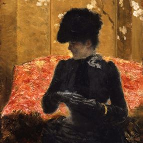 [object Object] - Woman on the red sofa