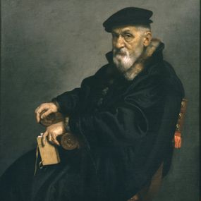 [object Object] - Portrait of old man sitting with book