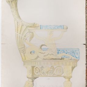 [object Object] - Drawing of the side and back of a chair with armrests
